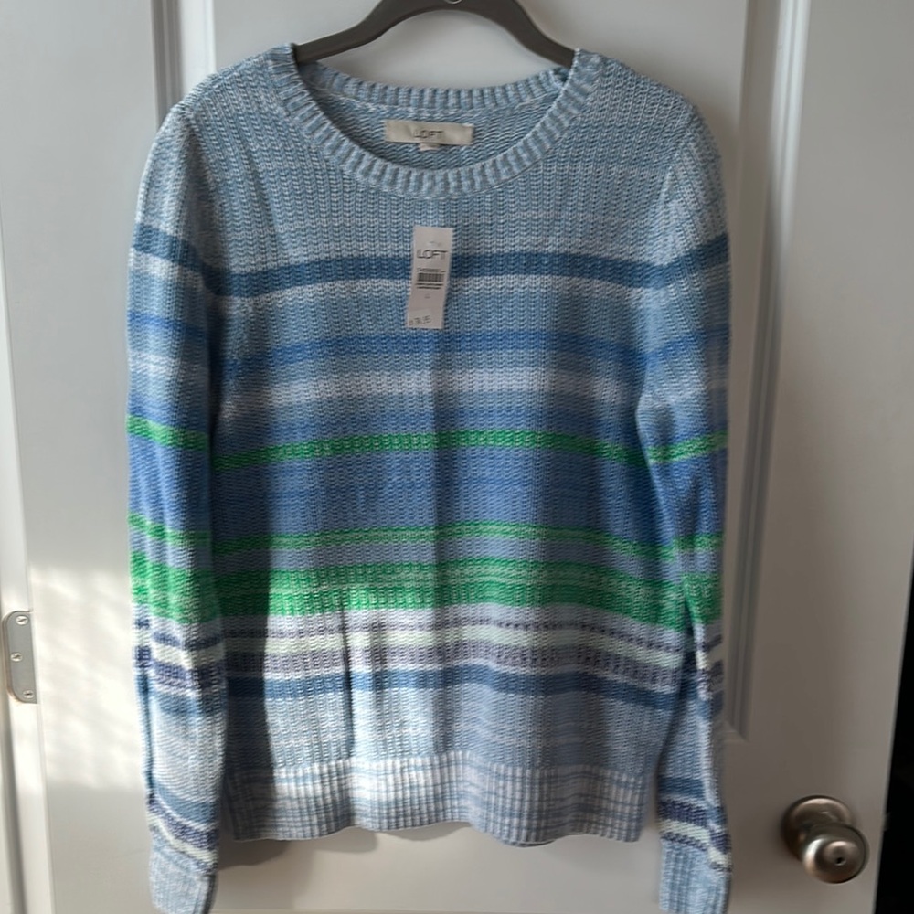 LOFT Gradient Blue and Green Crew Neck Sweater